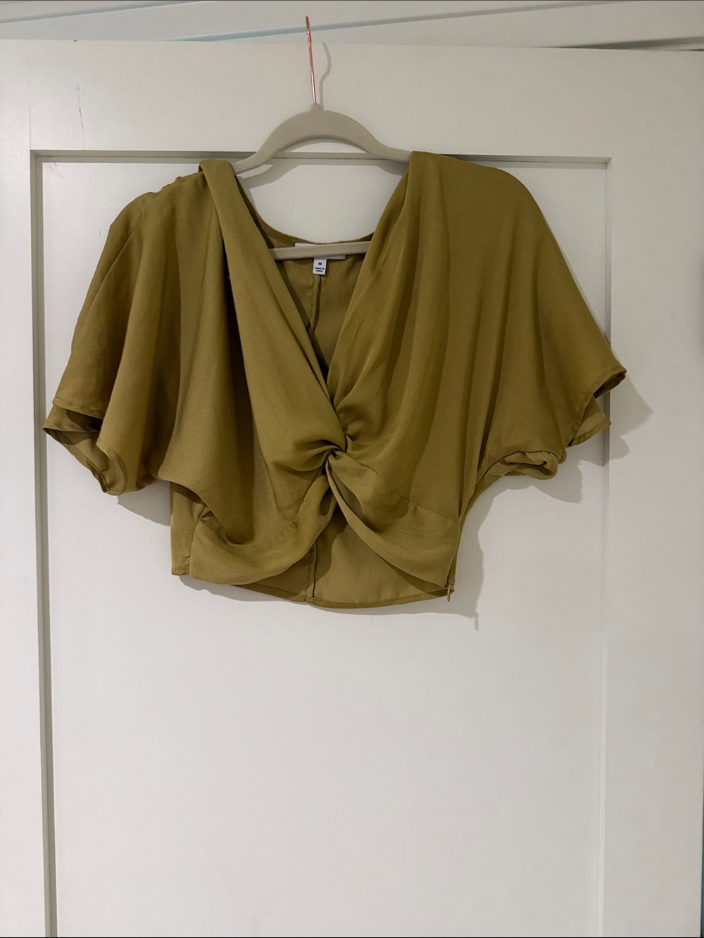 Women's Chartreuse green Twist-Front Short Sleeve Top and matching pant set